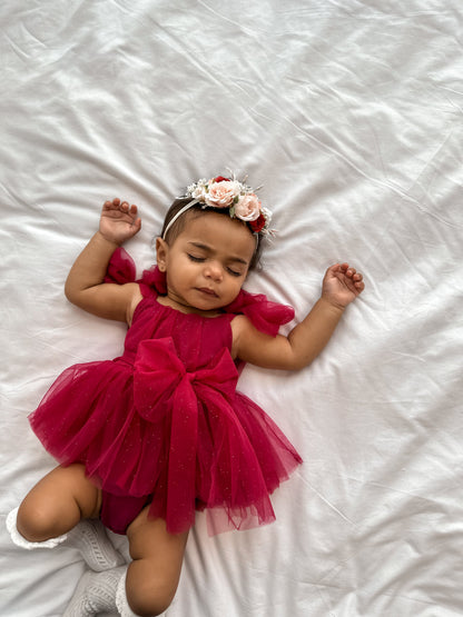 English Rose Romper Ruby Red Sparkle Baby Girl Romper