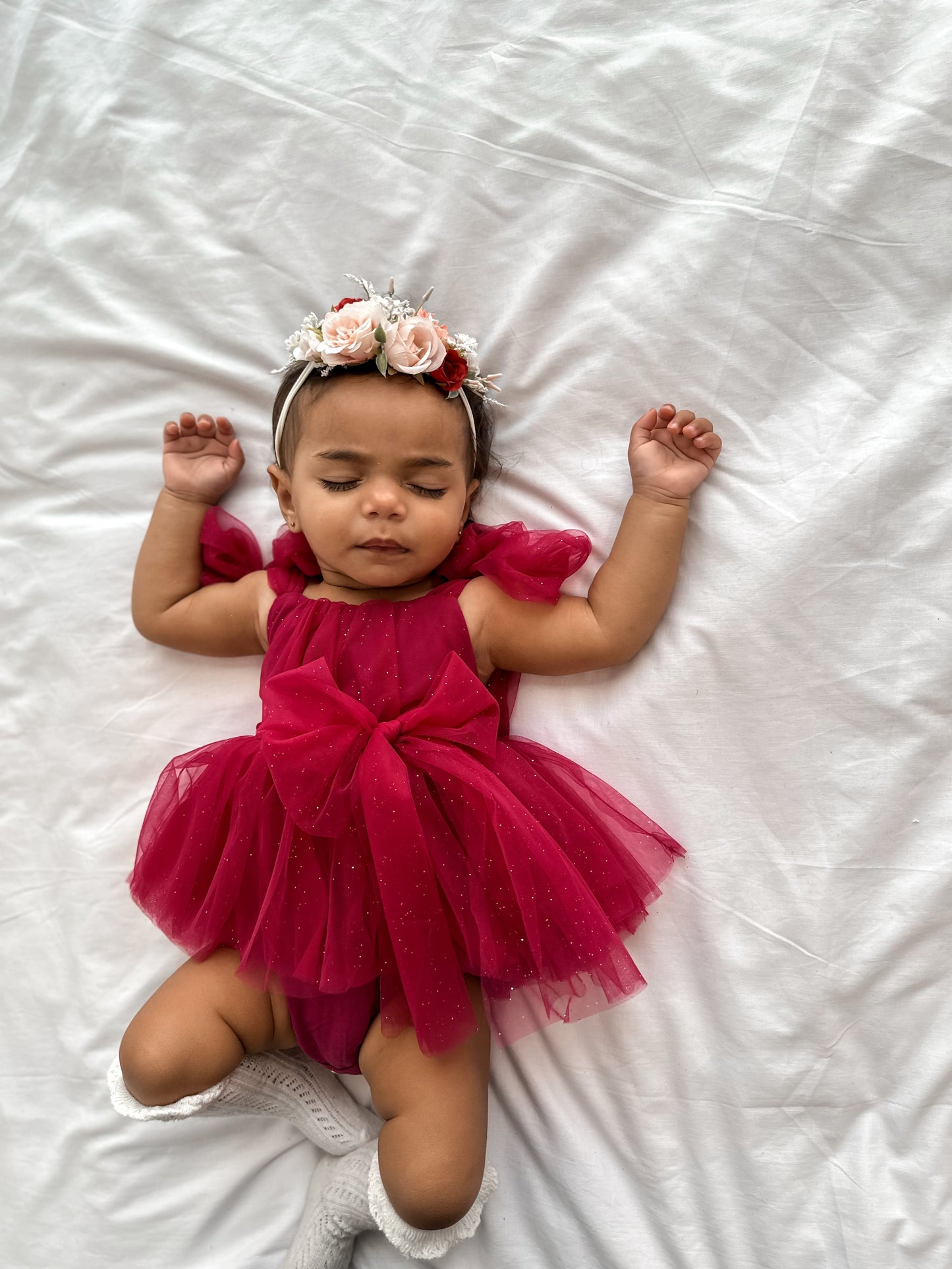 English Rose Romper Ruby Red Sparkle Baby Girl Romper
