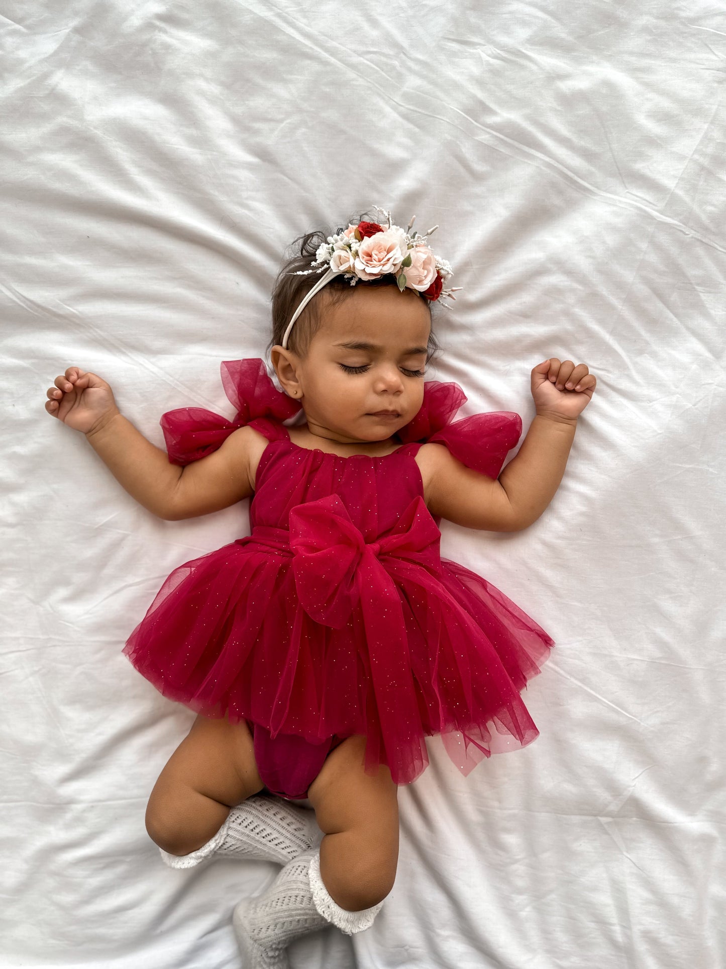 English Rose Romper Ruby Red Sparkle Baby Girl Romper