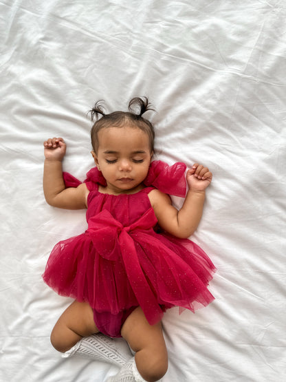 English Rose Romper Ruby Red Sparkle Baby Girl Romper
