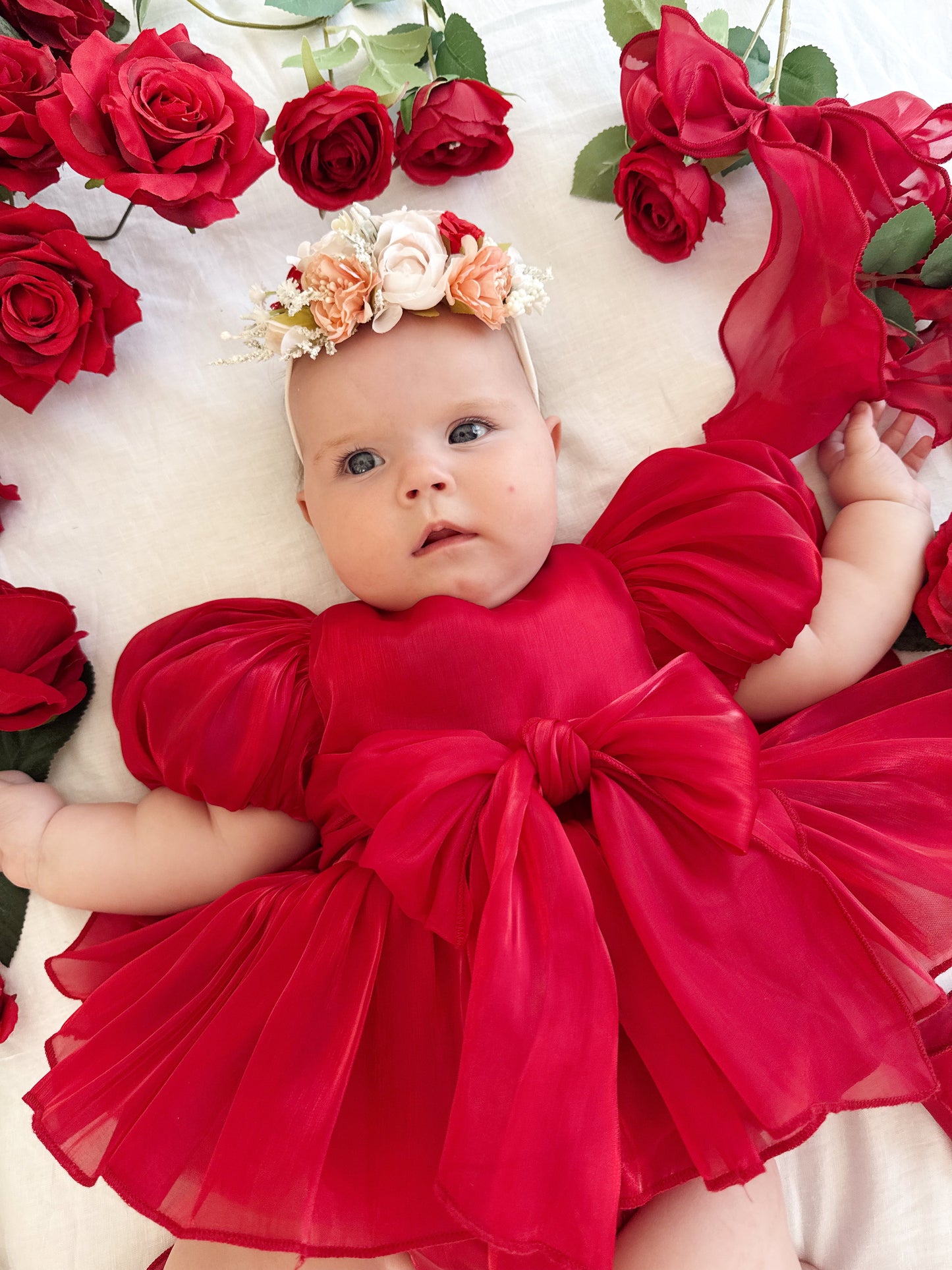Dolly Ruby Red Organza Baby Girl Party Romper