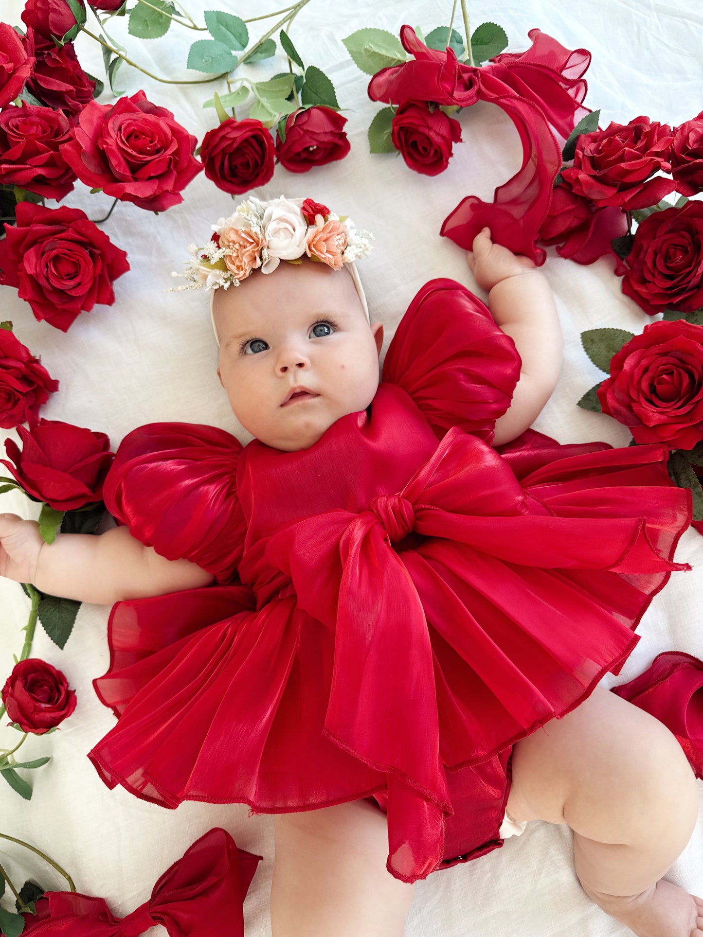 Dolly Ruby Red Organza Baby Girl Party Romper