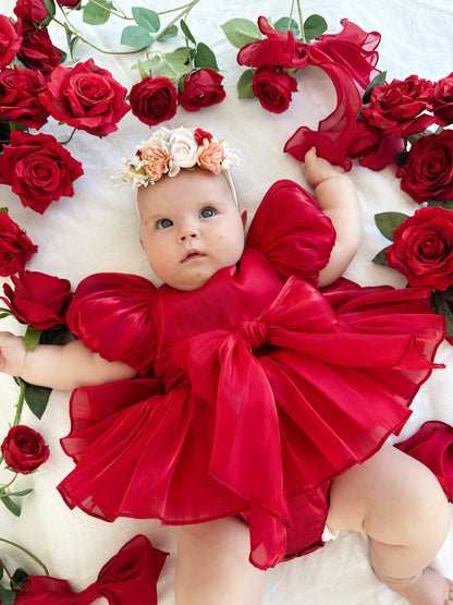 Dolly Ruby Red Organza Baby Girl Party Romper