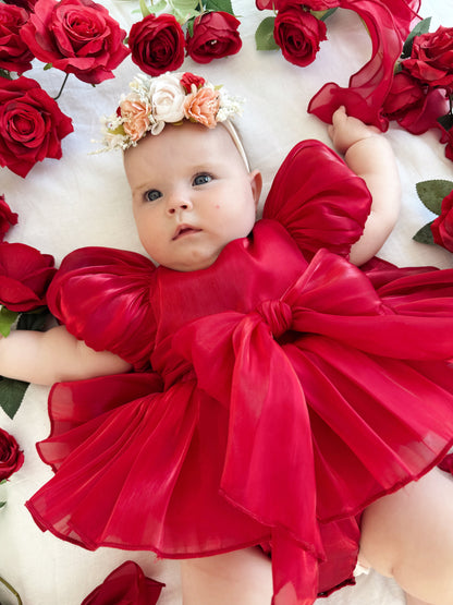 Dolly Ruby Red Organza Baby Girl Party Romper