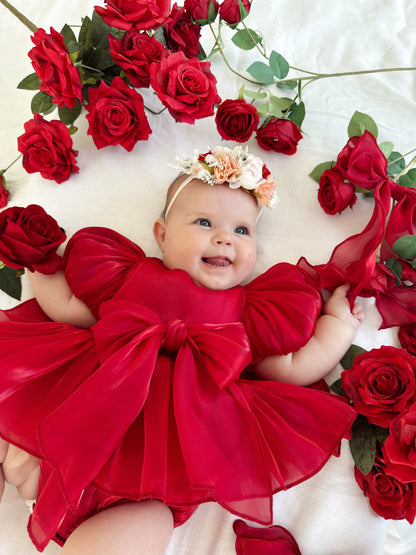Dolly Ruby Red Organza Baby Girl Party Romper