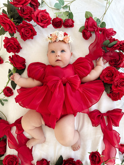 Dolly Ruby Red Organza Baby Girl Party Romper