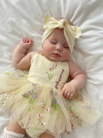 Sugar Plum Lemon Baby Girl Tulle Party Romper