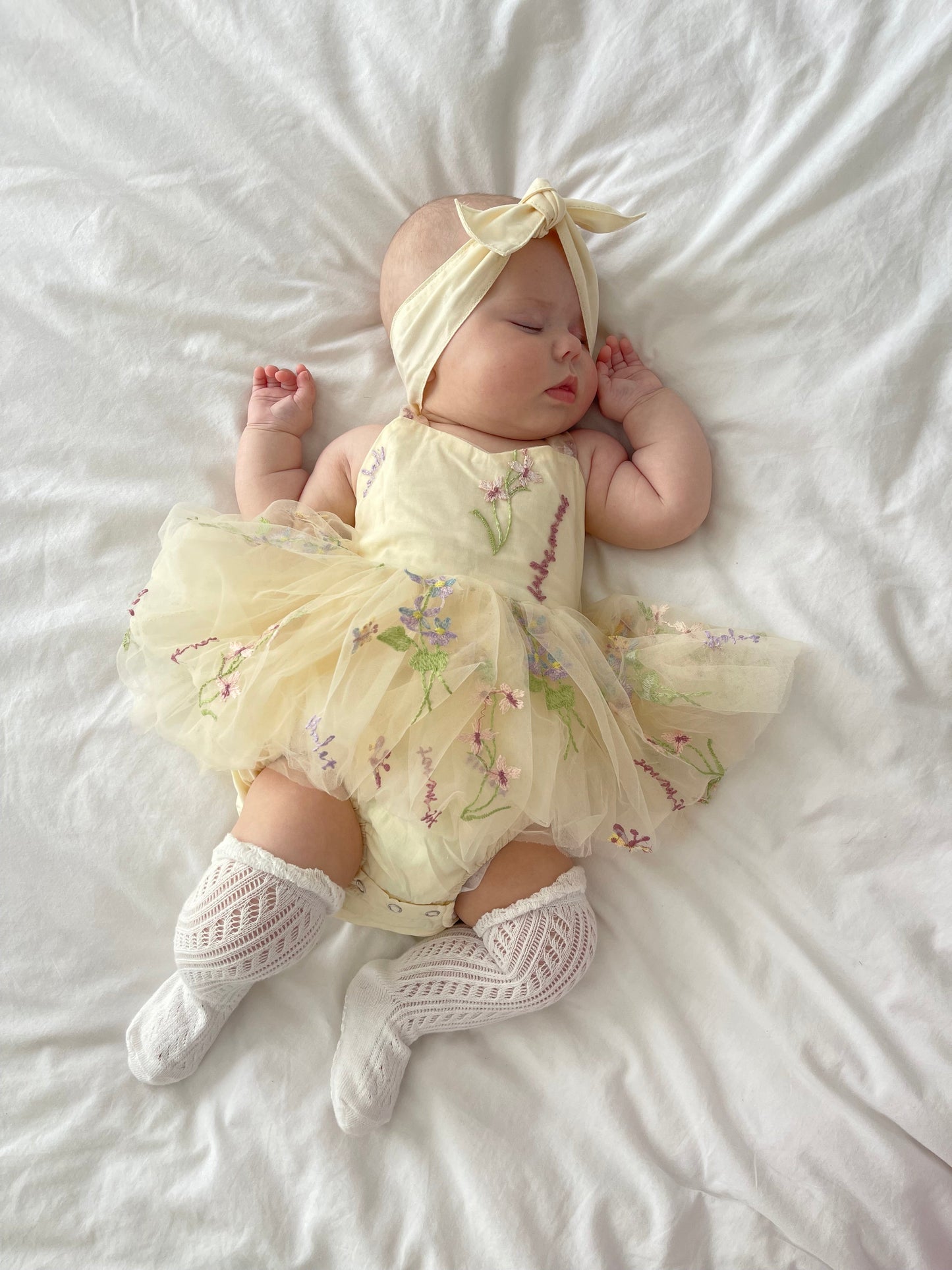 Sugar Plum Lemon Baby Girl Tulle Party Romper