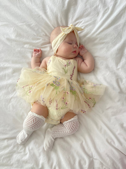 Sugar Plum Lemon Baby Girl Tulle Party Romper