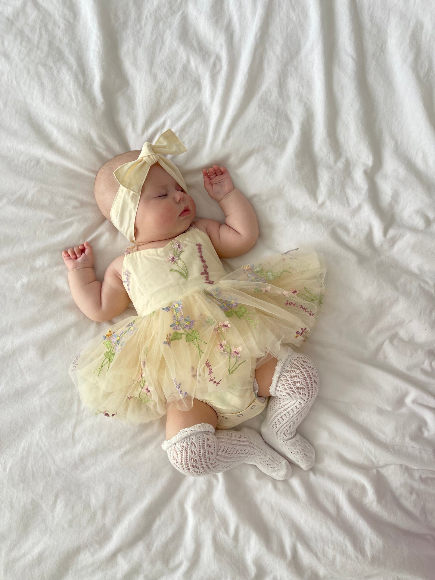 Sugar Plum Lemon Baby Girl Tulle Party Romper