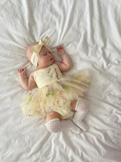 Sugar Plum Lemon Baby Girl Tulle Party Romper