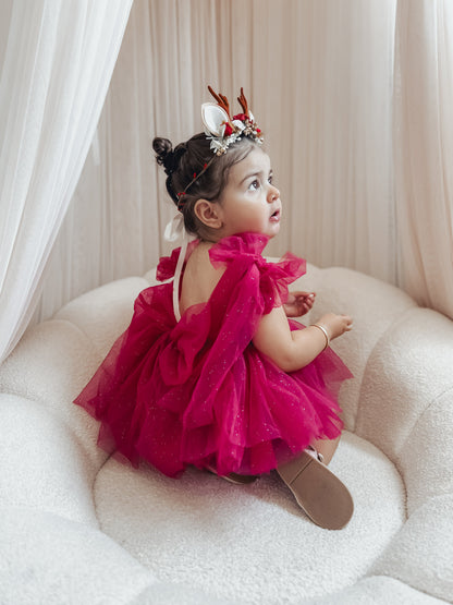 English Rose Romper Ruby Red Sparkle Baby Girl Romper