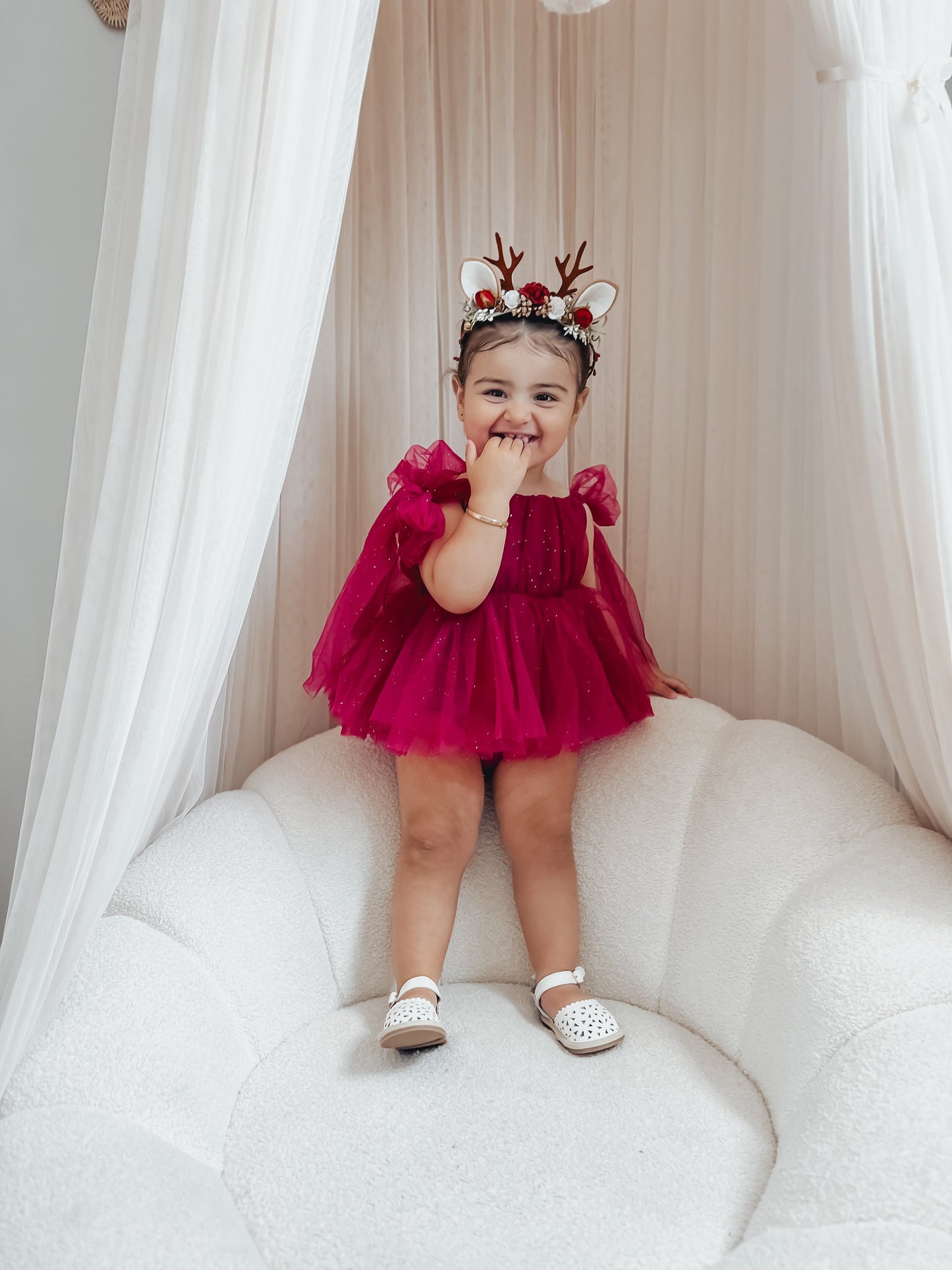English Rose Romper Ruby Red Sparkle Baby Girl Romper