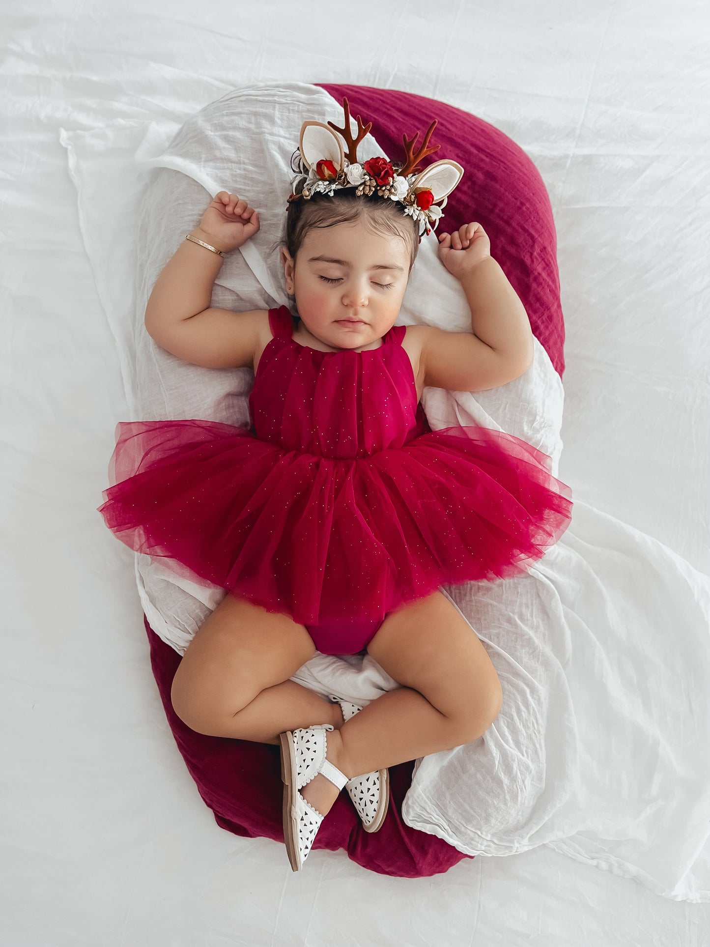 English Rose Romper Ruby Red Sparkle Baby Girl Romper
