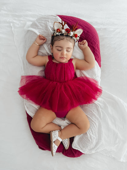 English Rose Romper Ruby Red Sparkle Baby Girl Romper