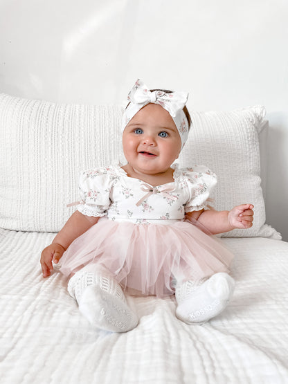 Odessa Flower Perfect Pink Floral Baby Girl Tulle Party Romper