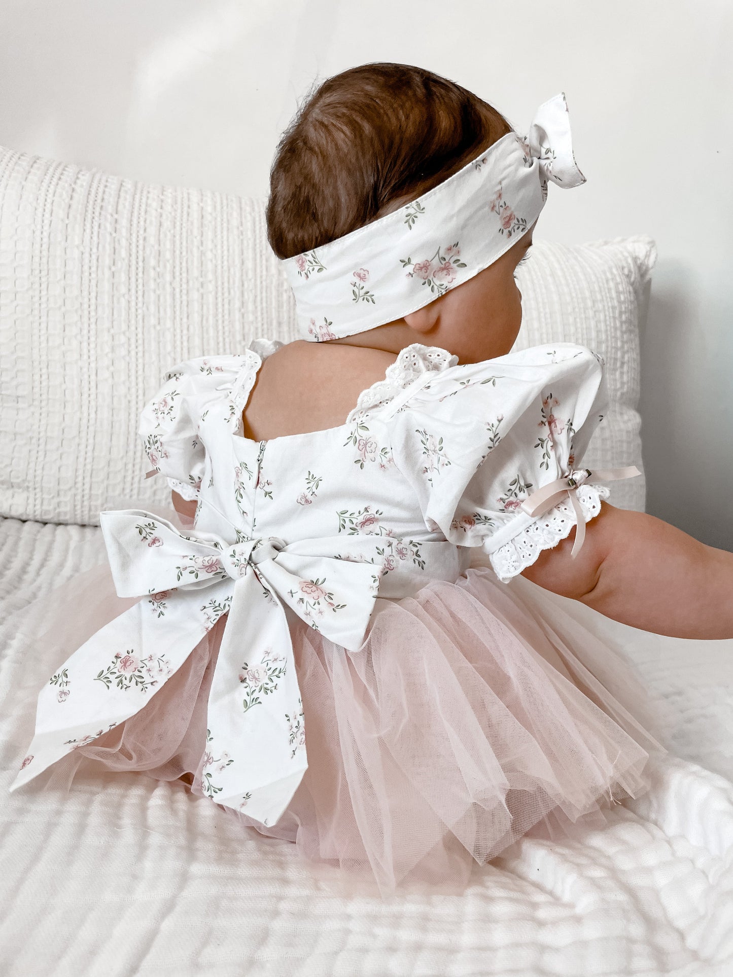 Odessa Flower Perfect Pink Floral Baby Girl Tulle Party Romper