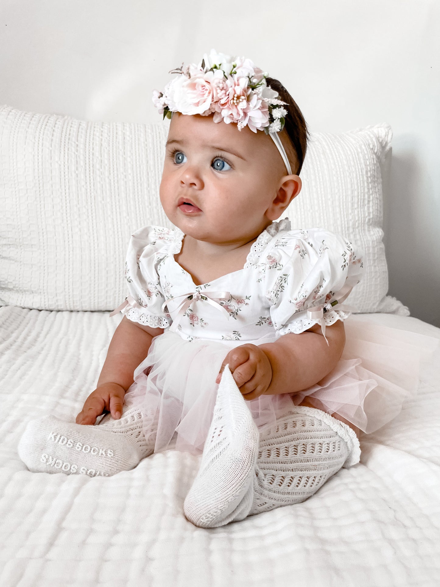 Odessa Flower Perfect Pink Floral Baby Girl Tulle Party Romper