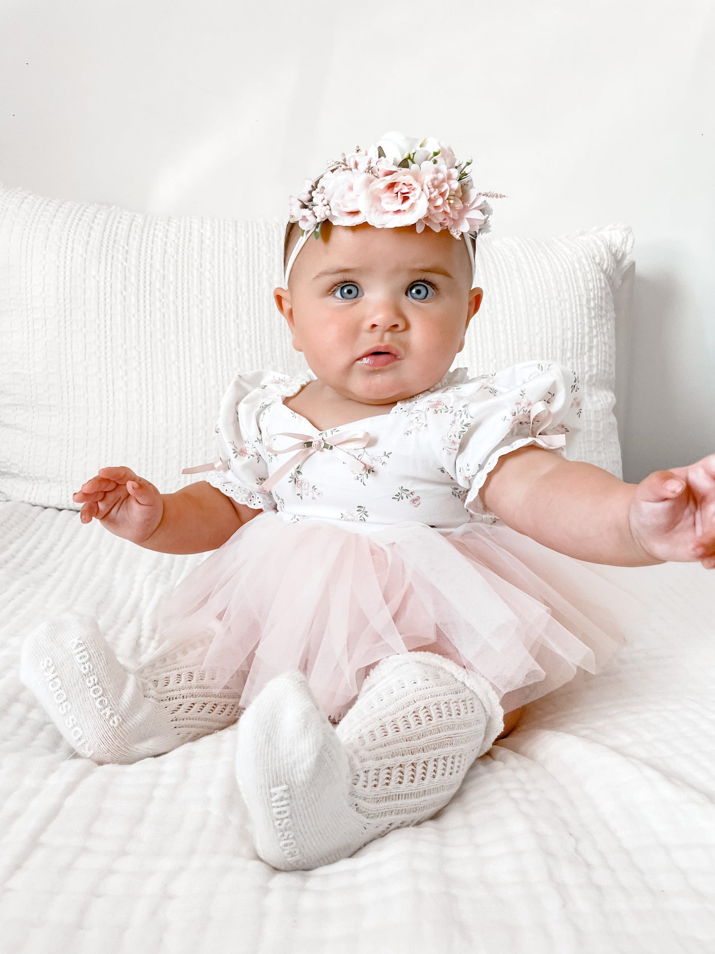 Odessa Flower Perfect Pink Floral Baby Girl Tulle Party Romper