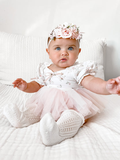 Odessa Flower Perfect Pink Floral Baby Girl Tulle Party Romper