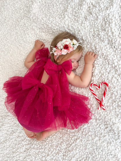 English Rose Romper Ruby Red Sparkle Baby Girl Romper