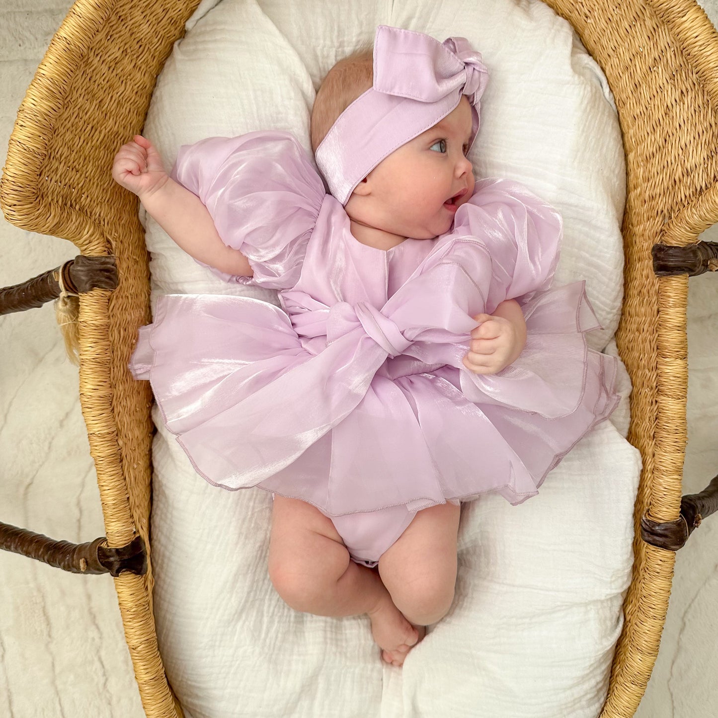 Scarlette Rose Purple Pearl Organza Baby Girl Party Romper