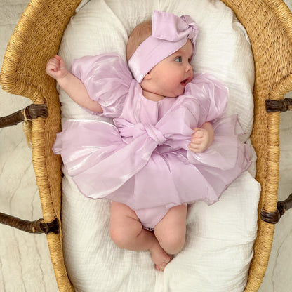 Scarlette Rose Purple Pearl Organza Baby Girl Party Romper