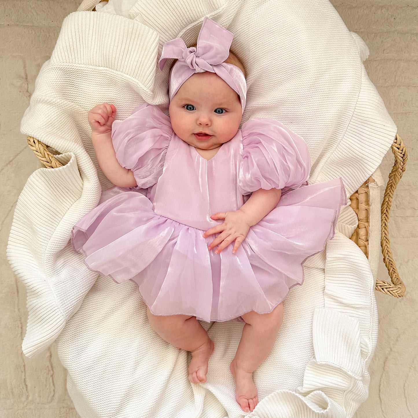 Scarlette Rose Purple Pearl Organza Baby Girl Party Romper