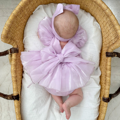 Scarlette Rose Purple Pearl Organza Baby Girl Party Romper