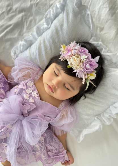 Butterfly Kisses Lilac Pink Rose Embroidered Baby Girl Tulle Party Romper