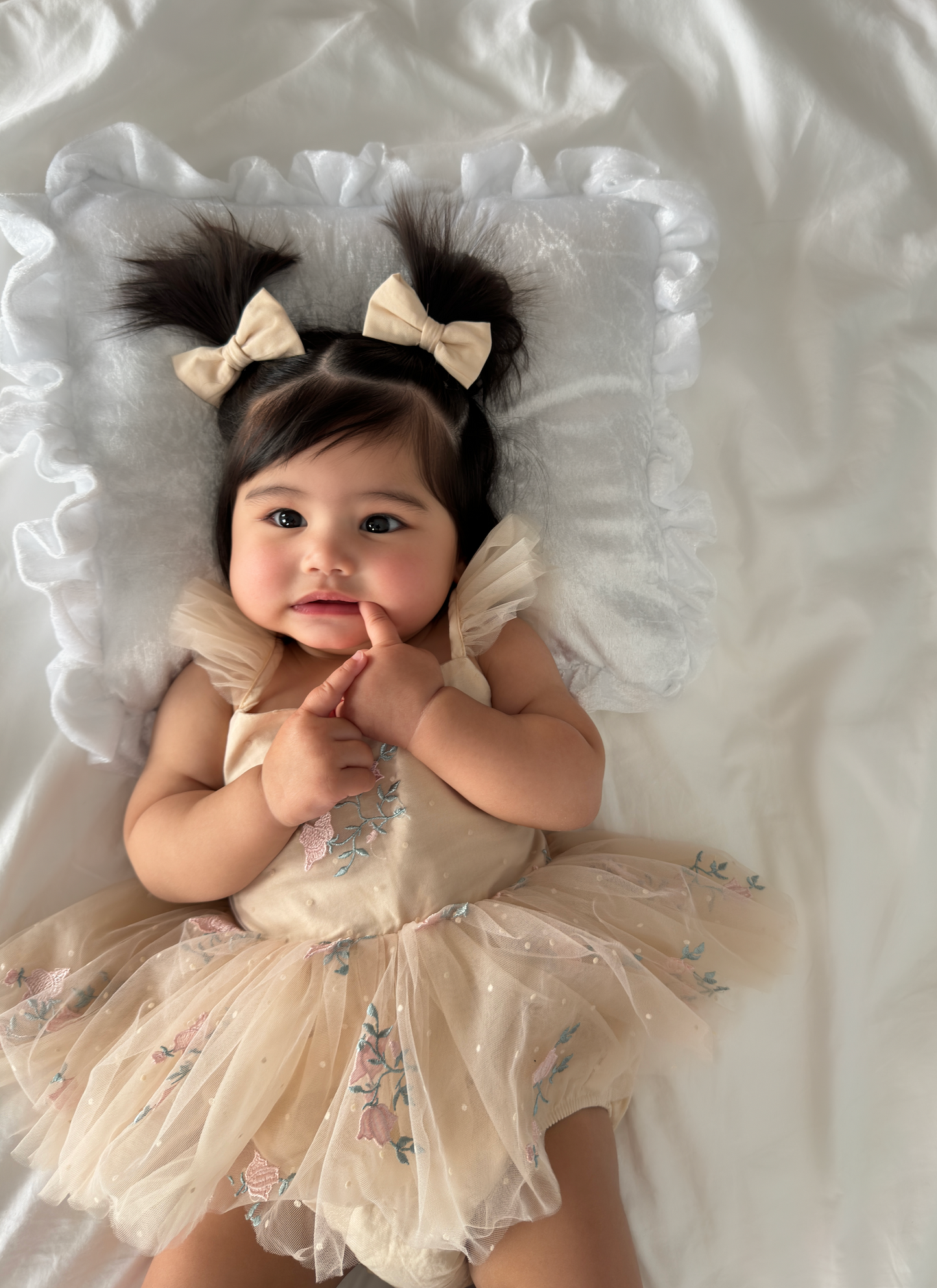 The Rose Champagne Embroidered Baby Girl Tulle Party Romper