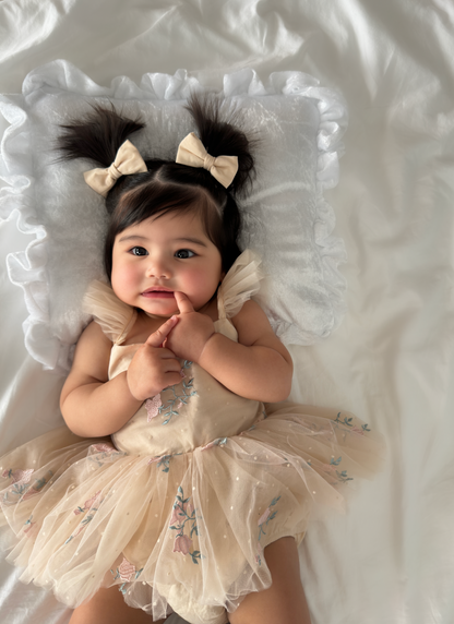 The Rose Champagne Embroidered Baby Girl Tulle Party Romper