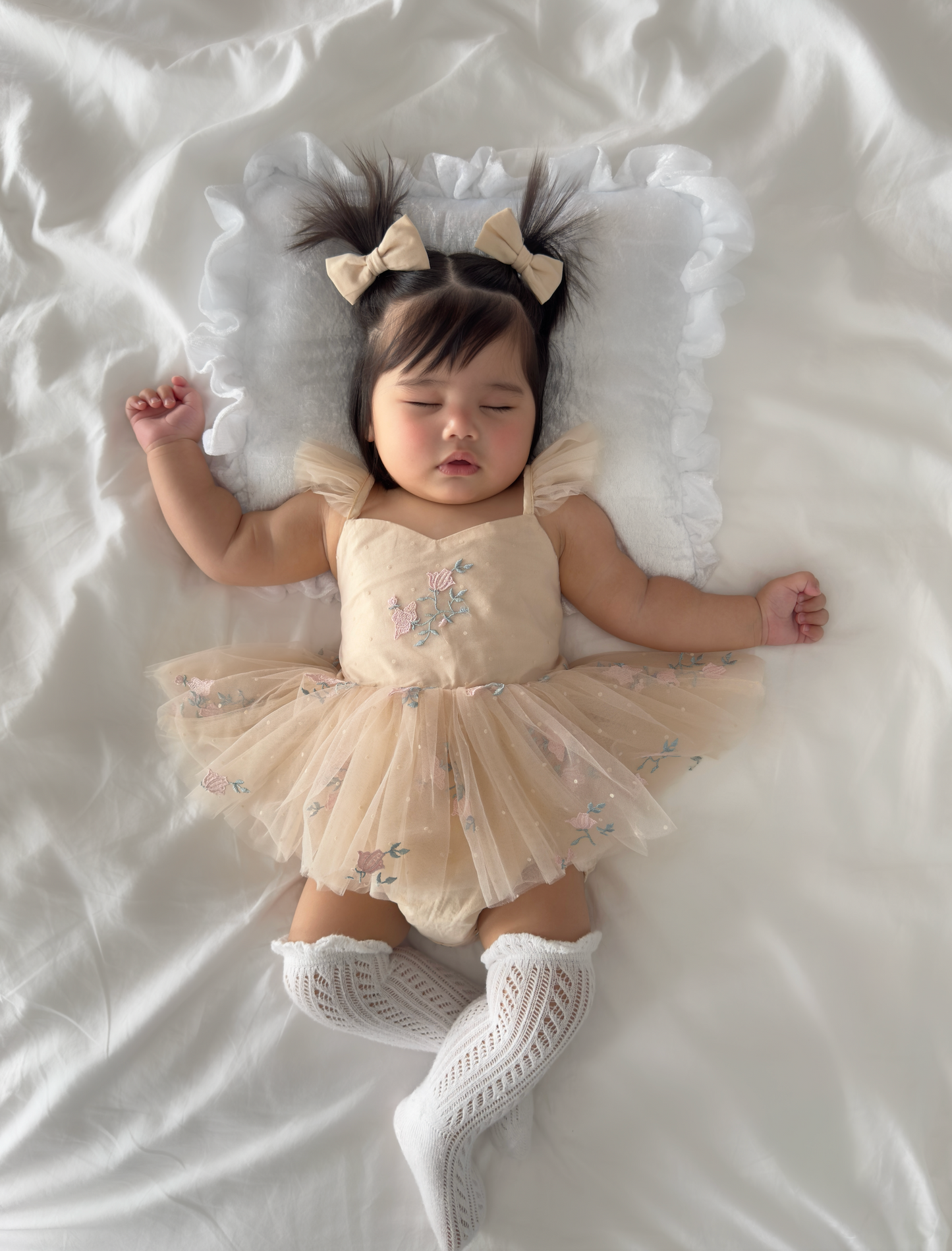 The Rose Champagne Embroidered Baby Girl Tulle Party Romper