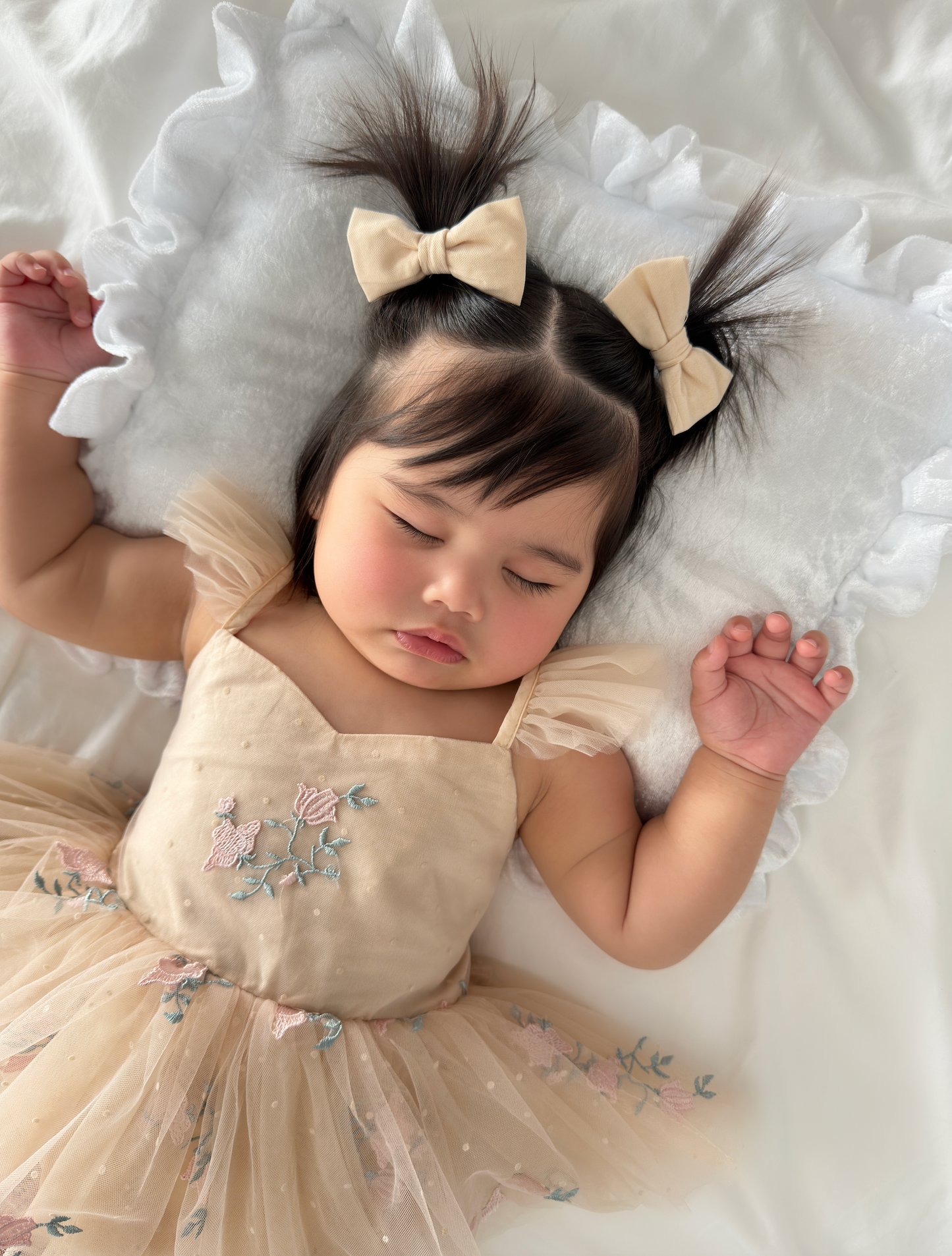 The Rose Champagne Embroidered Baby Girl Tulle Party Romper