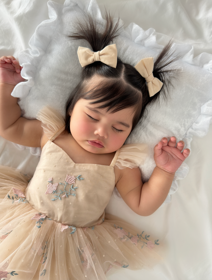The Rose Champagne Embroidered Baby Girl Tulle Party Romper
