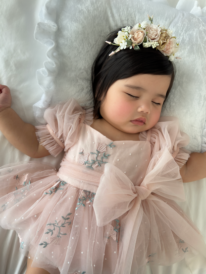 Swan Lake Ballerina Pink Embroidered Baby Girl Tulle Party Romper