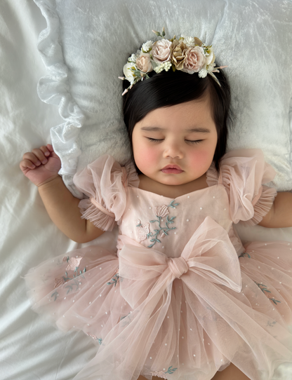 Swan Lake Ballerina Pink Embroidered Baby Girl Tulle Party Romper