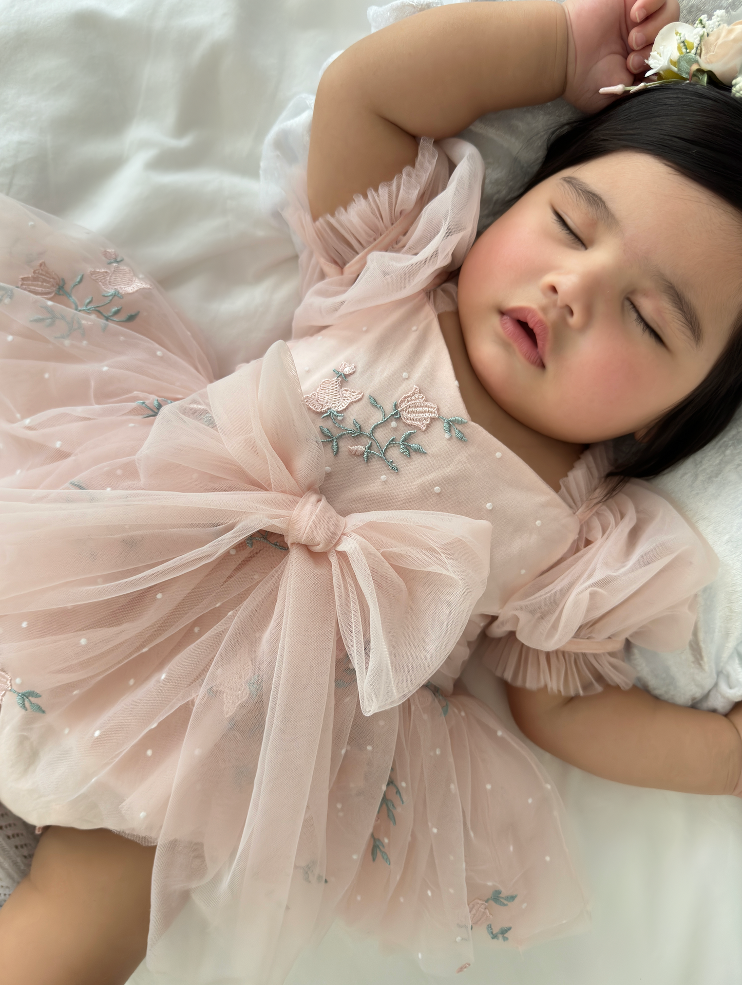 Swan Lake Ballerina Pink Embroidered Baby Girl Tulle Party Romper