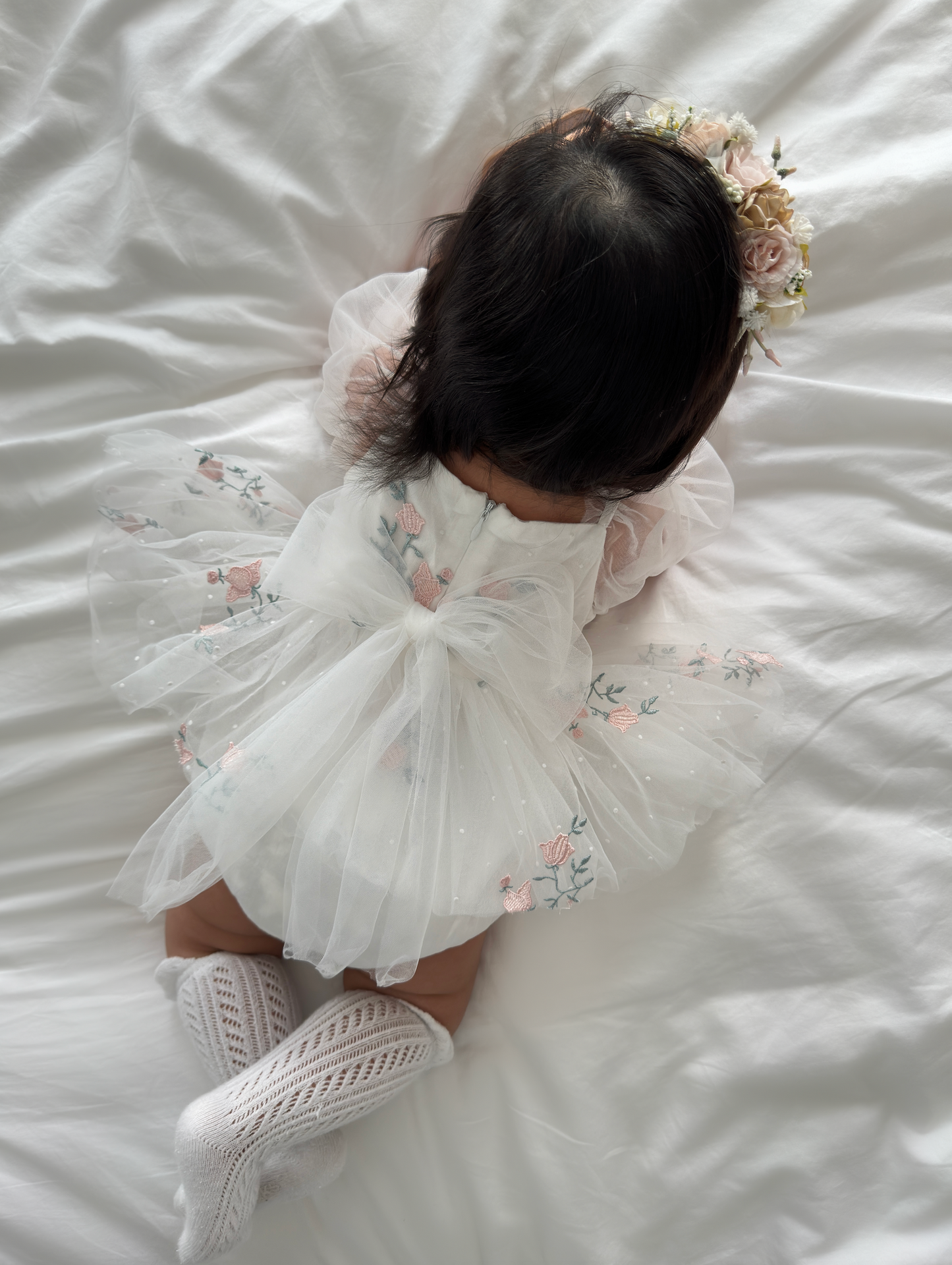Swan Lake White Embroidered Baby Girl Tulle Party Romper