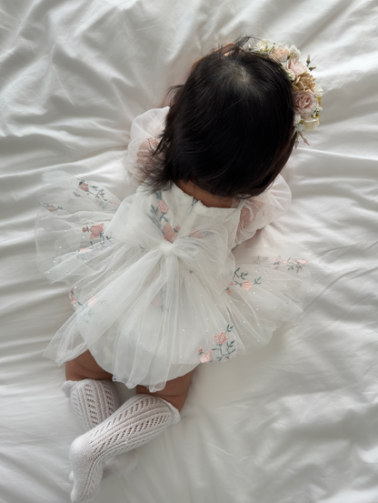 Swan Lake White Embroidered Baby Girl Tulle Party Romper