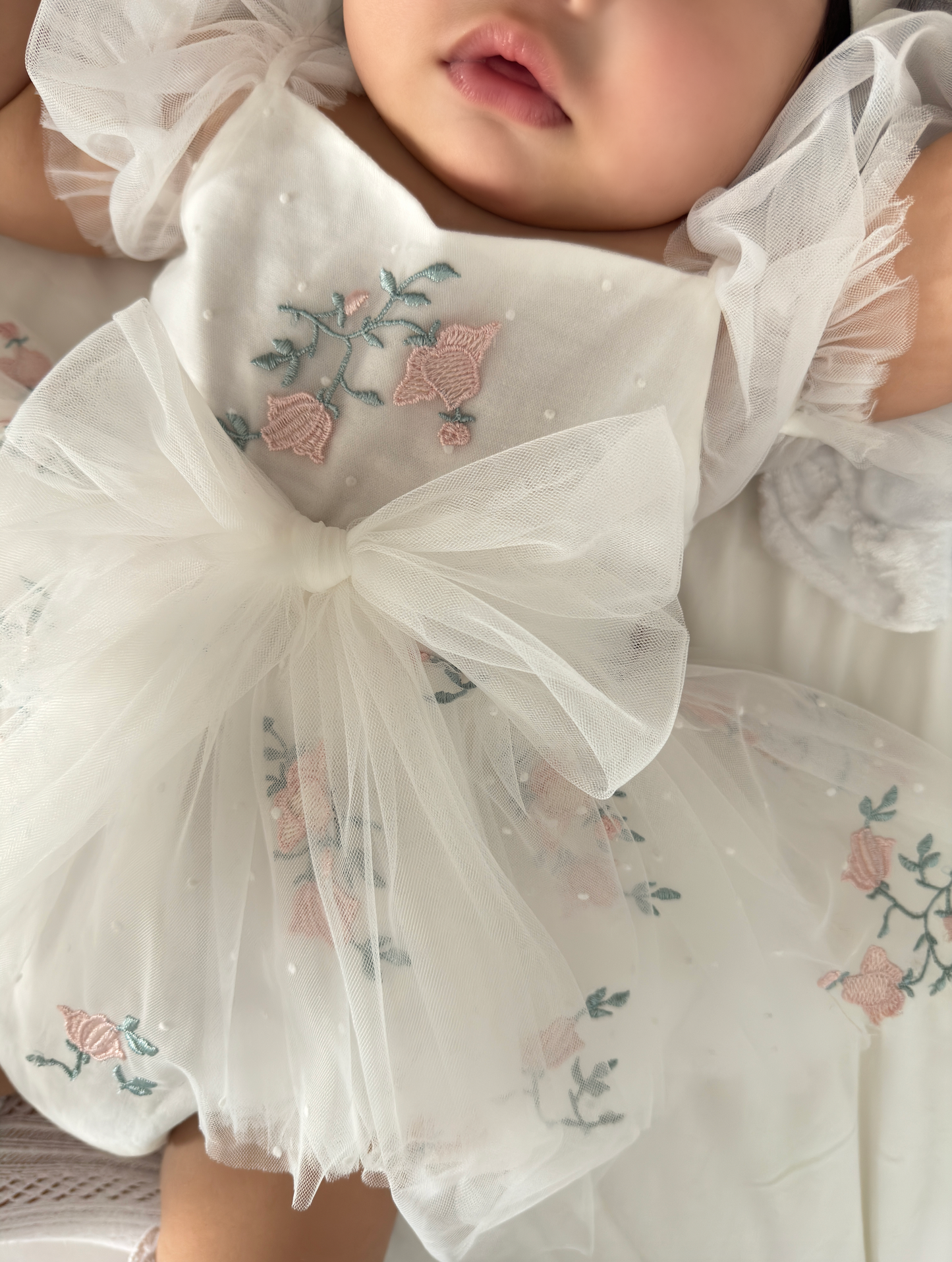 Swan Lake White Embroidered Baby Girl Tulle Party Romper