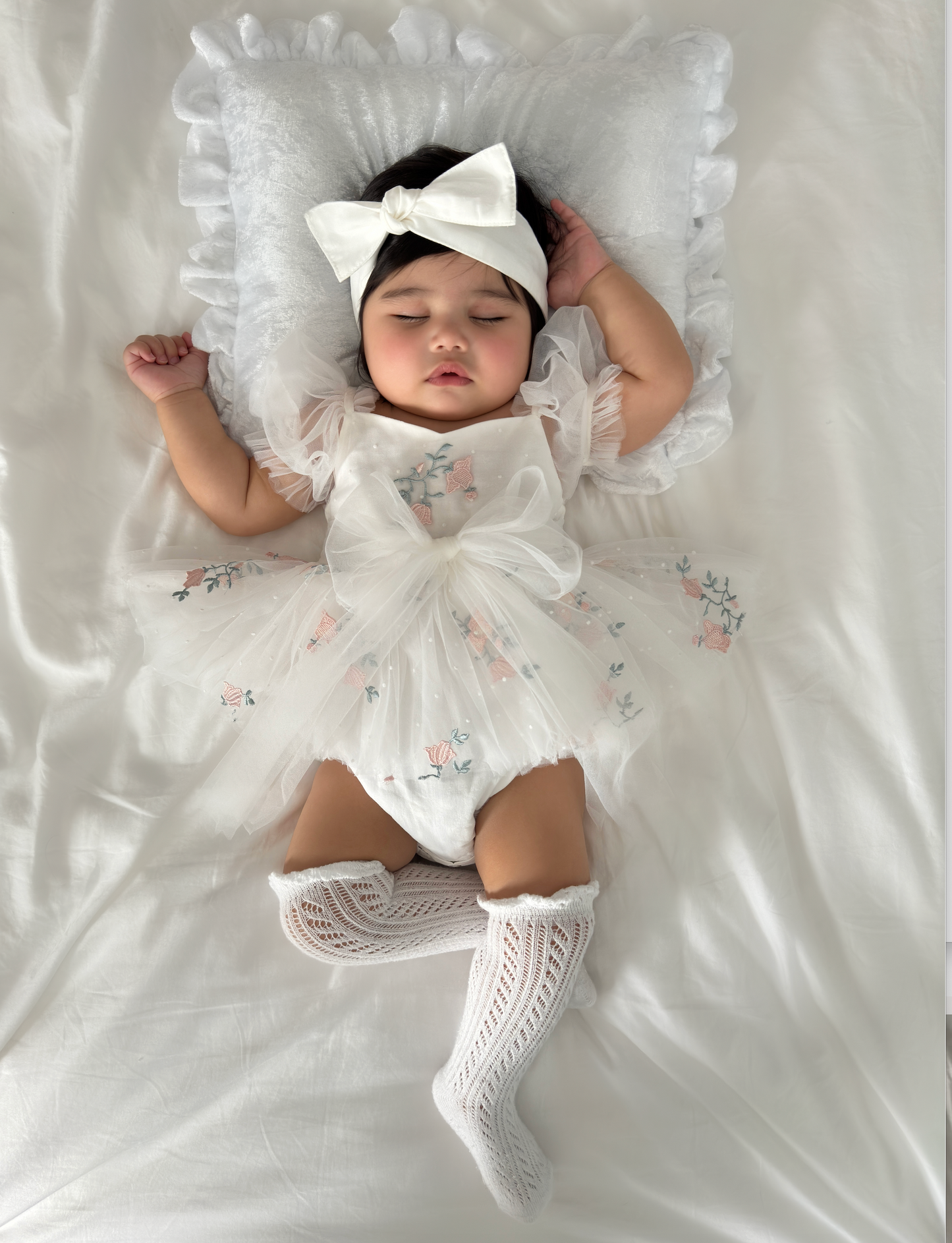 Swan Lake White Embroidered Baby Girl Tulle Party Romper