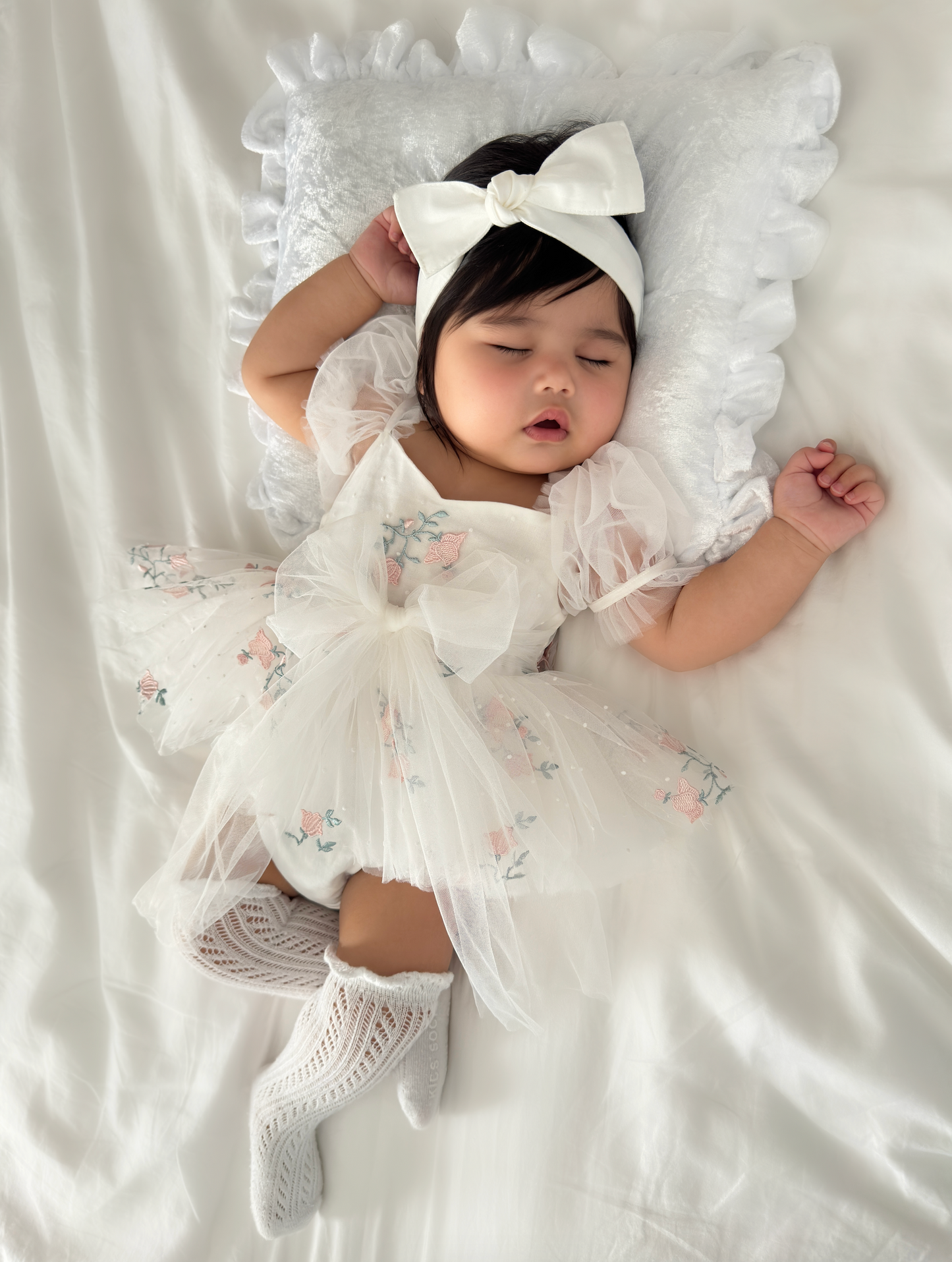 Swan Lake White Embroidered Baby Girl Tulle Party Romper