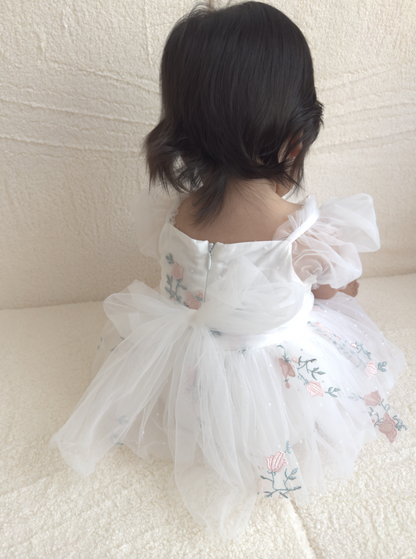 Swan Lake White Embroidered Baby Girl Tulle Party Romper