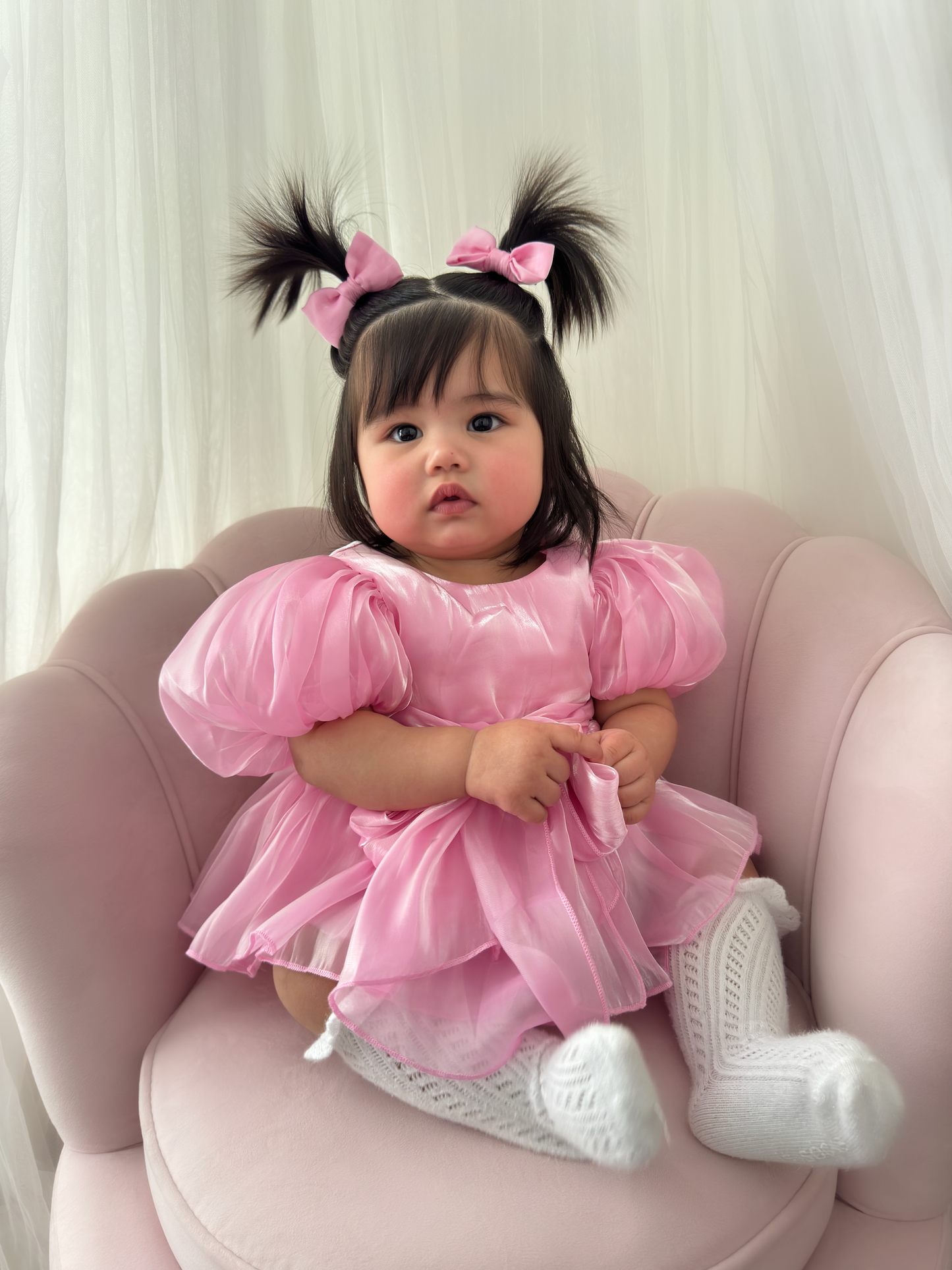 Dolly Candy Pink Organza Baby Girl Party Romper