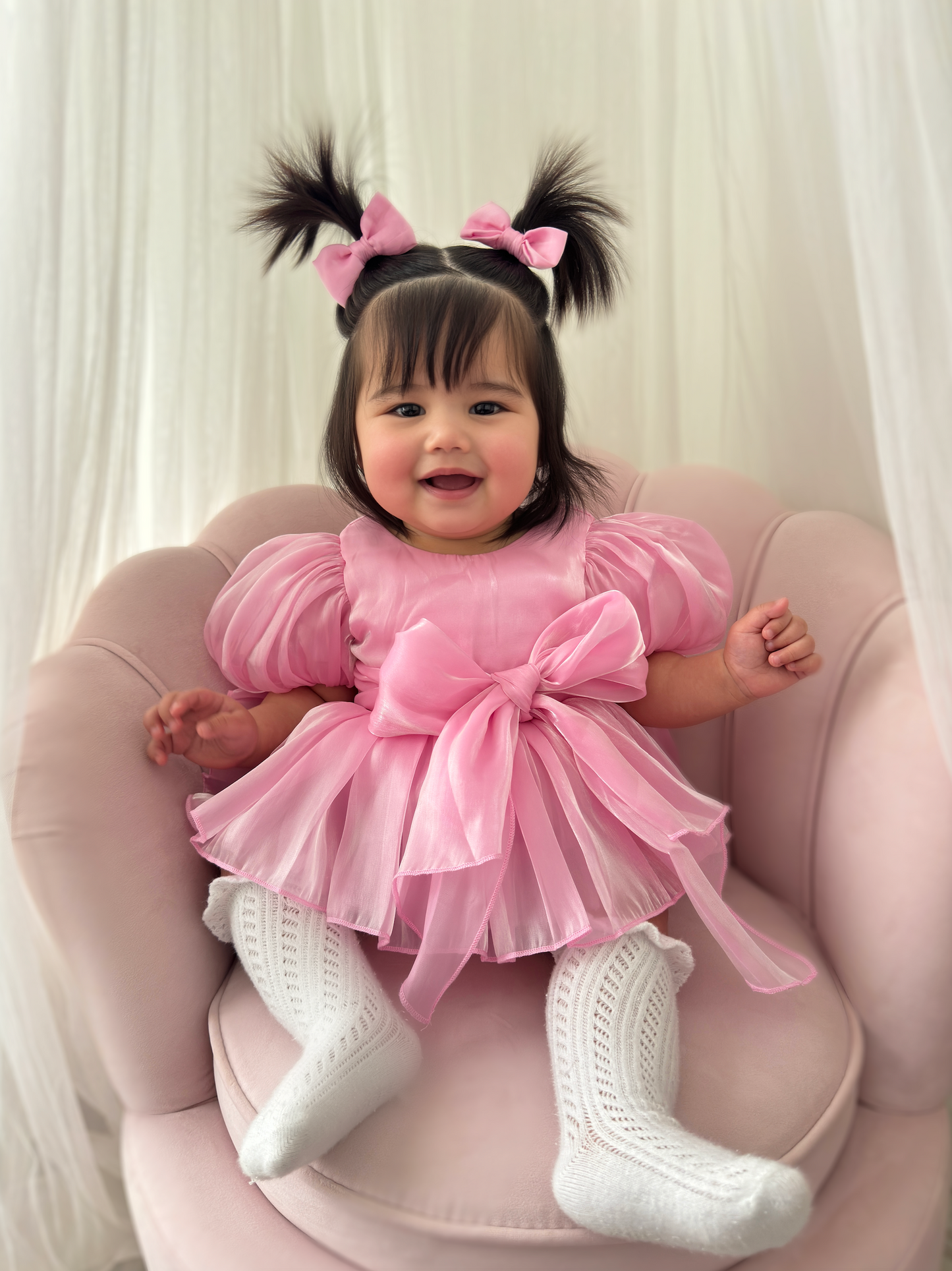 Dolly Candy Pink Organza Baby Girl Party Romper