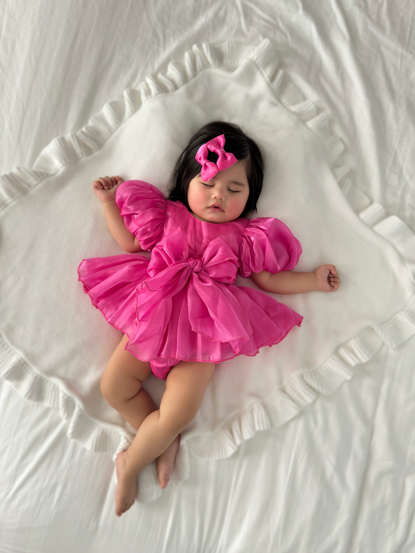 Dolly Fuchsia Pink Organza Baby Girl Party Romper