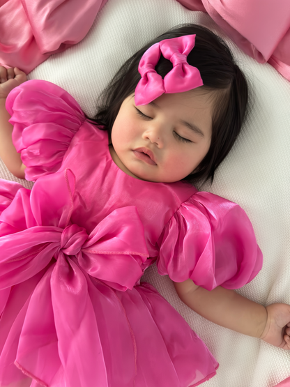 Dolly Fuchsia Pink Organza Baby Girl Party Romper