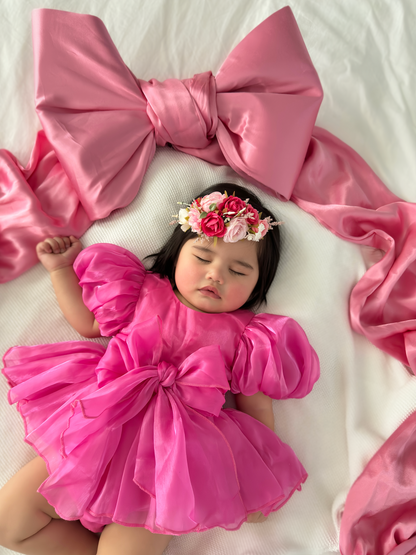 Dolly Fuchsia Pink Organza Baby Girl Party Romper