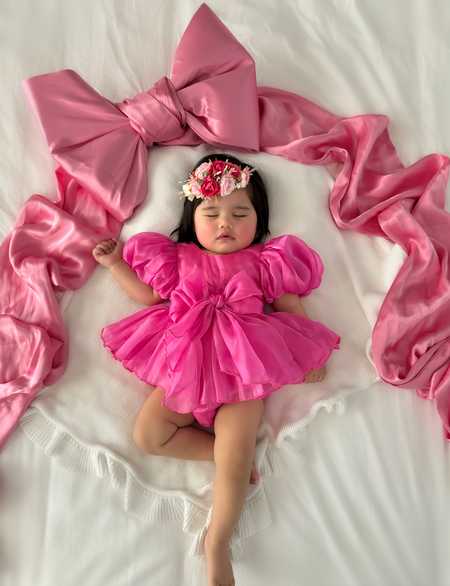 Dolly Fuchsia Pink Organza Baby Girl Party Romper